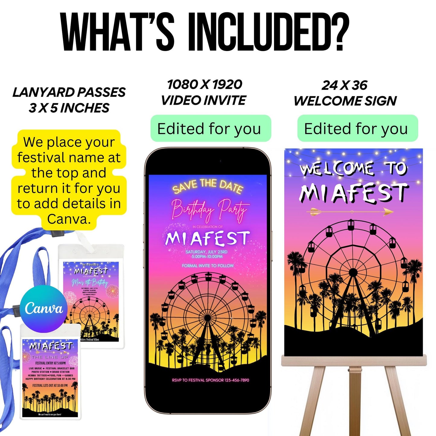 Festival Video Invite - Coachella Bundle - Animated Ferris Wheel Mobile Invite, VIP Passes