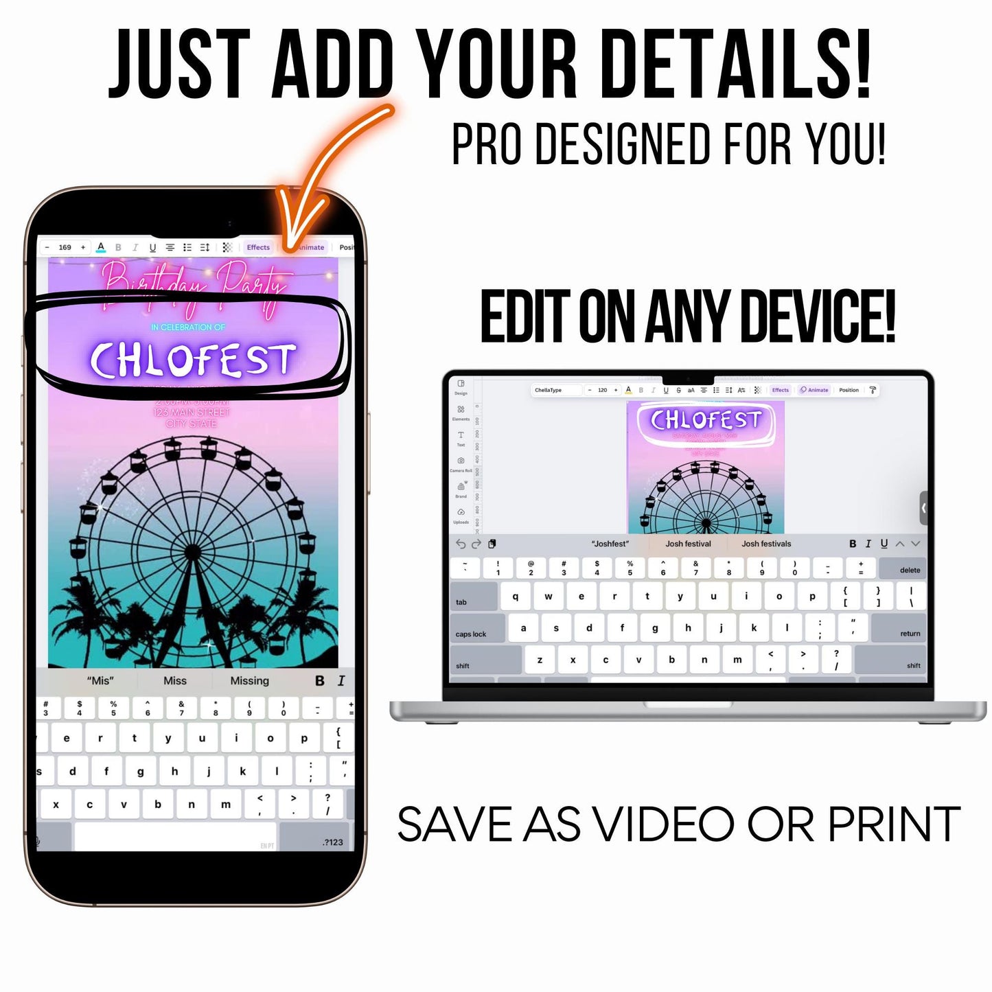 Music Festival Video Invite - Coachella Editable Evite - Animated Ferris Wheel