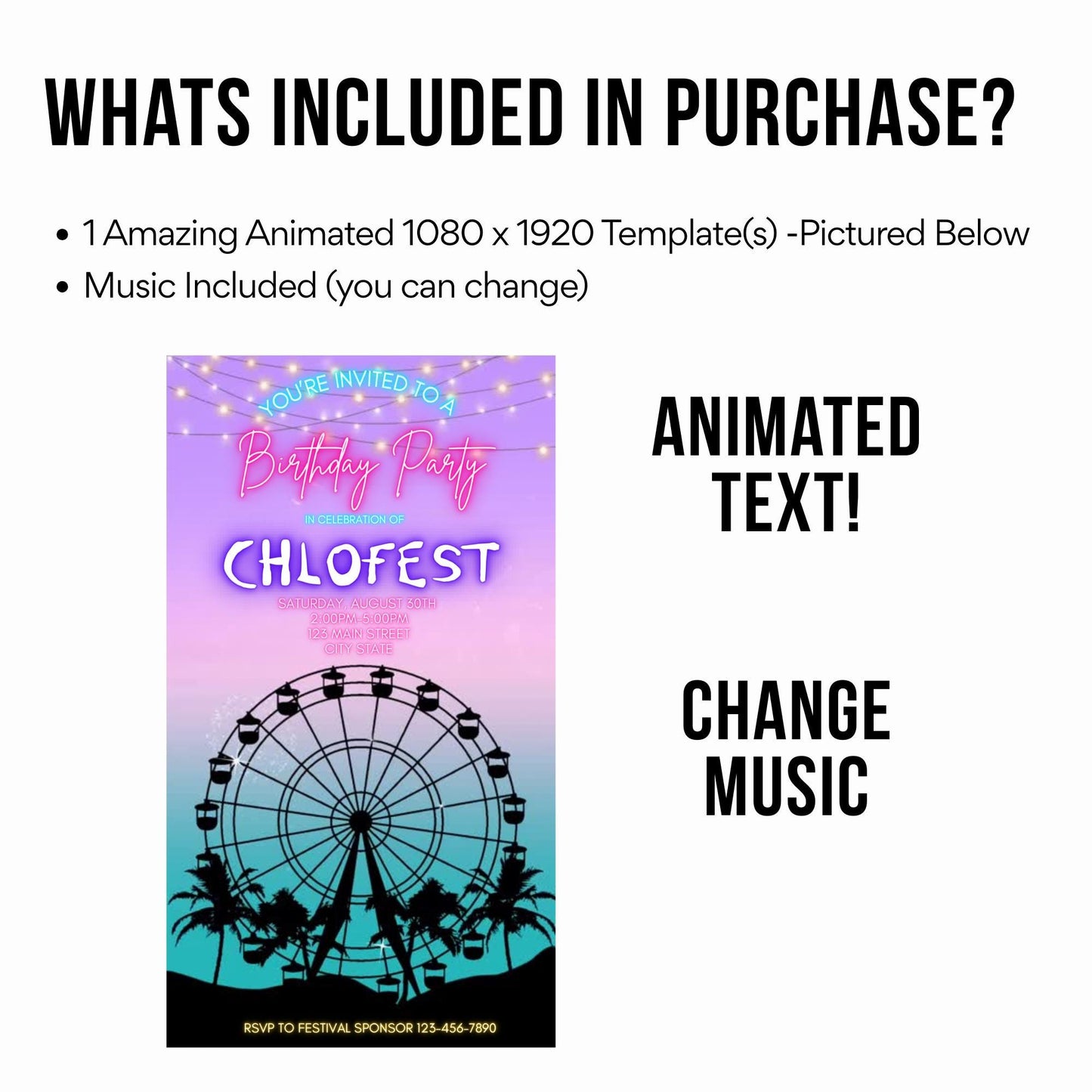 Music Festival Video Invite - Coachella Editable Evite - Animated Ferris Wheel