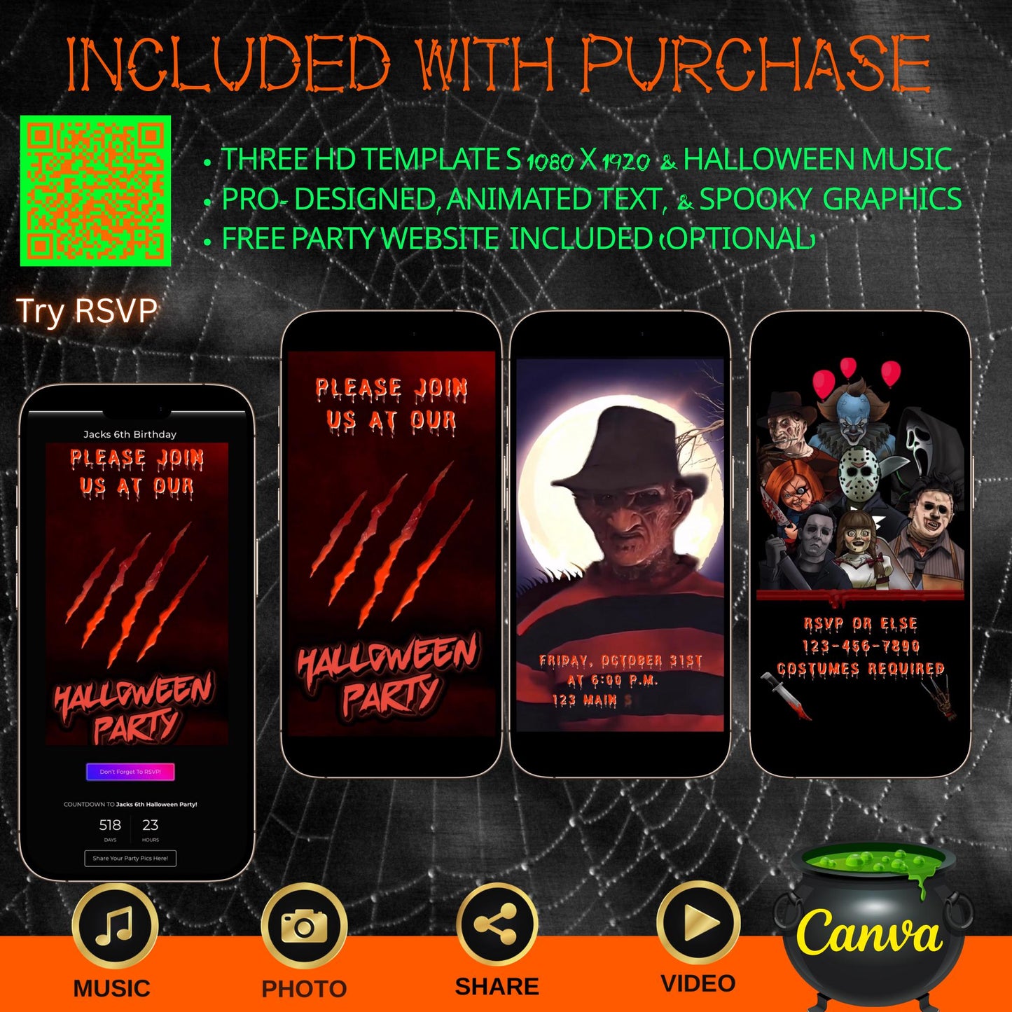 Freddy Krueger Halloween Video Invitation, Nightmare on Elm Street Animated Invite,\