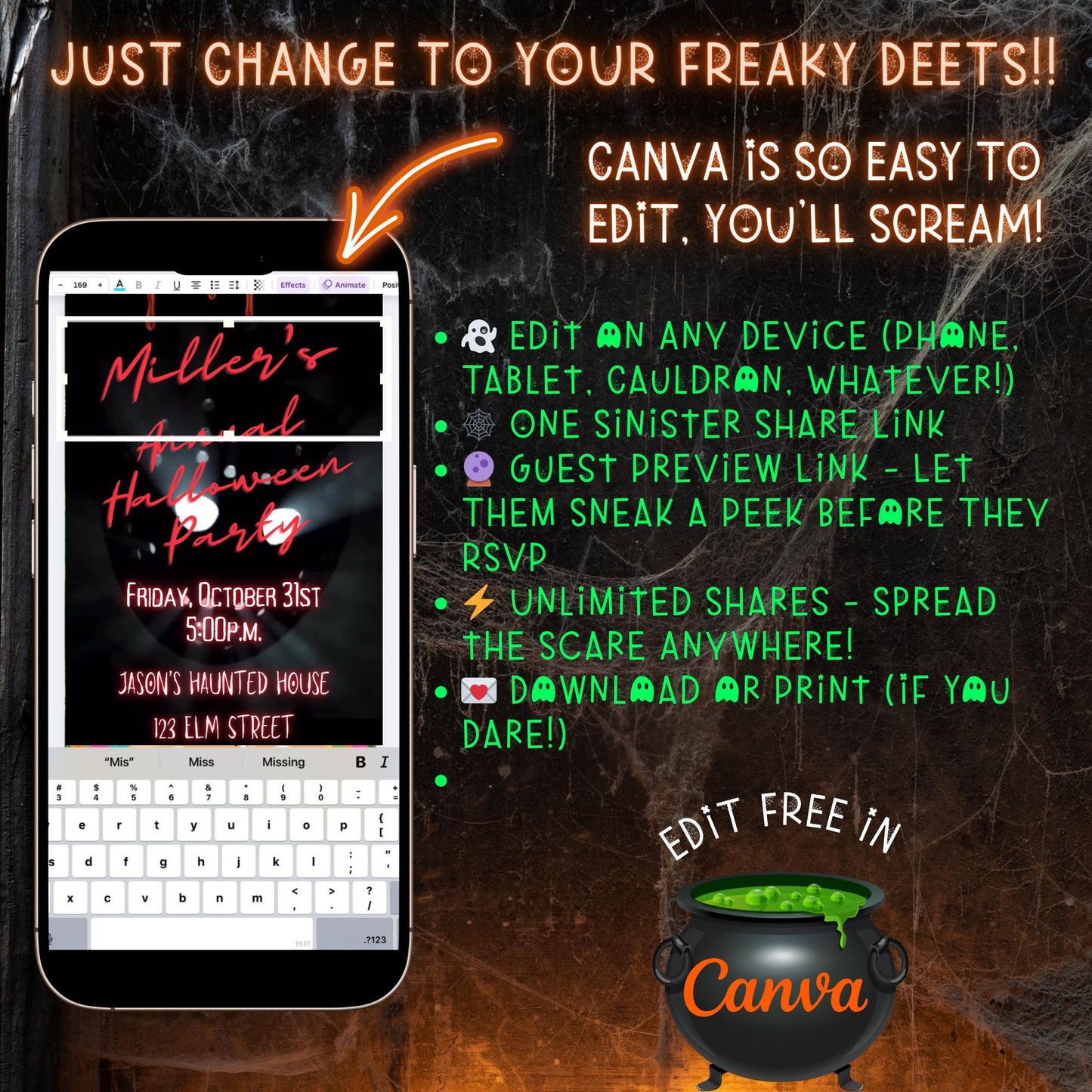 Halloween Video Invitation, Jason Halloween Animated Invite, Editable Halloween Party Mobile Evite
