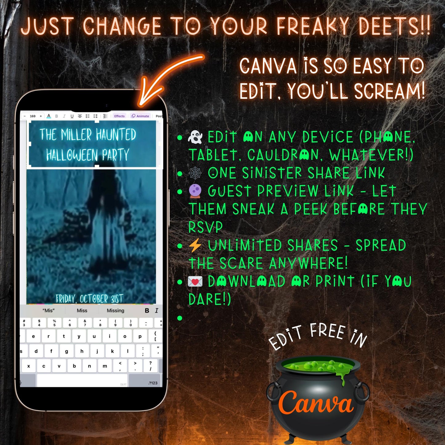 Halloween Video Invitation, The Ring Animated Invite, Editable Halloween Party Mobile Evite