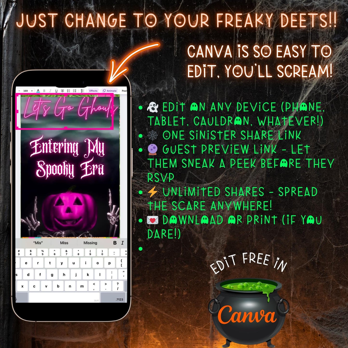 Halloween Video Invitation, In my Spooky Era Animated Invite, Editable Halloween Party Mobile Evite