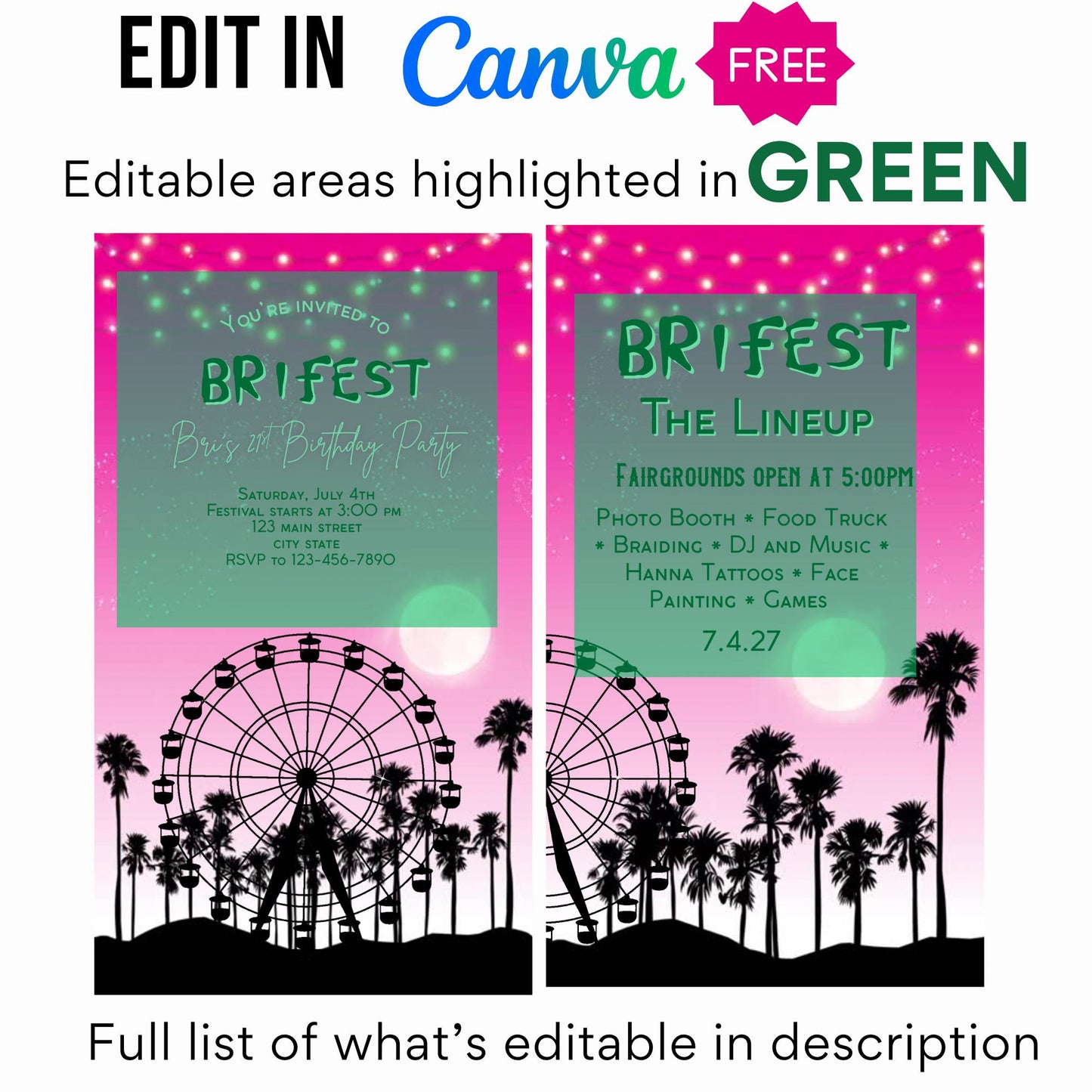 Digital Music Festival Video Invite Coachella Editable Evite Animated Ferris Wheel Mobile Invitation