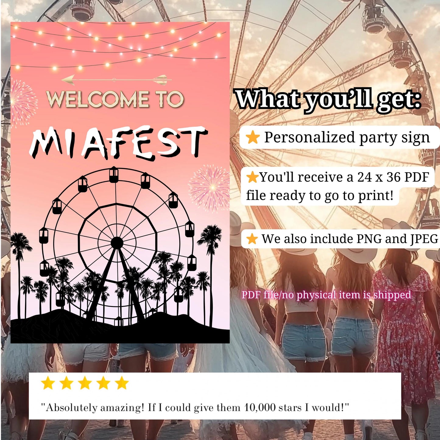 Digital Music Festival Party Sign Ferris Wheel Printable Coachella Welcome Sign