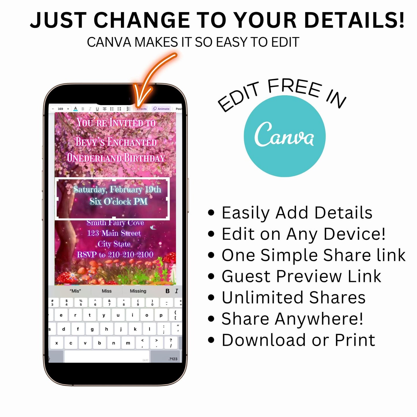 Enchanted Forest Video Invitation, Magic Fairy Video Invite, Canva Template, Editable Invite, Instant Download, Digital Evite, Text Invite