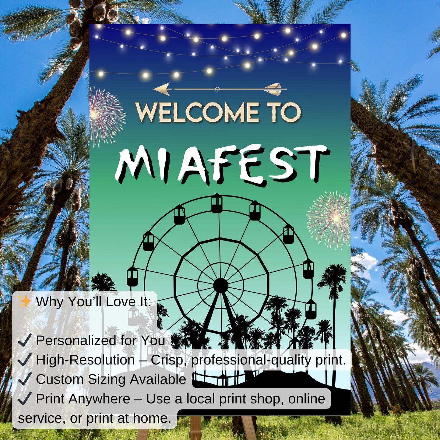 Digital Music Festival Party Sign Ferris Wheel Printable Coachella Welcome Sign