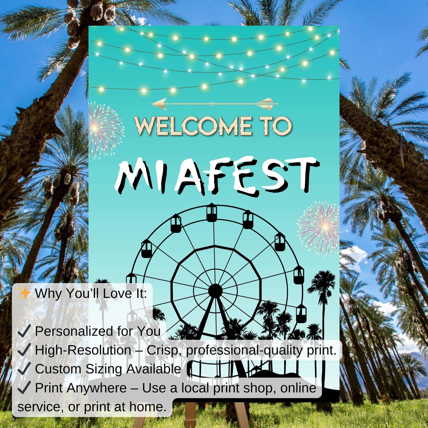 Digital Music Festival Party Sign Ferris Wheel Printable Coachella Welcome Sign