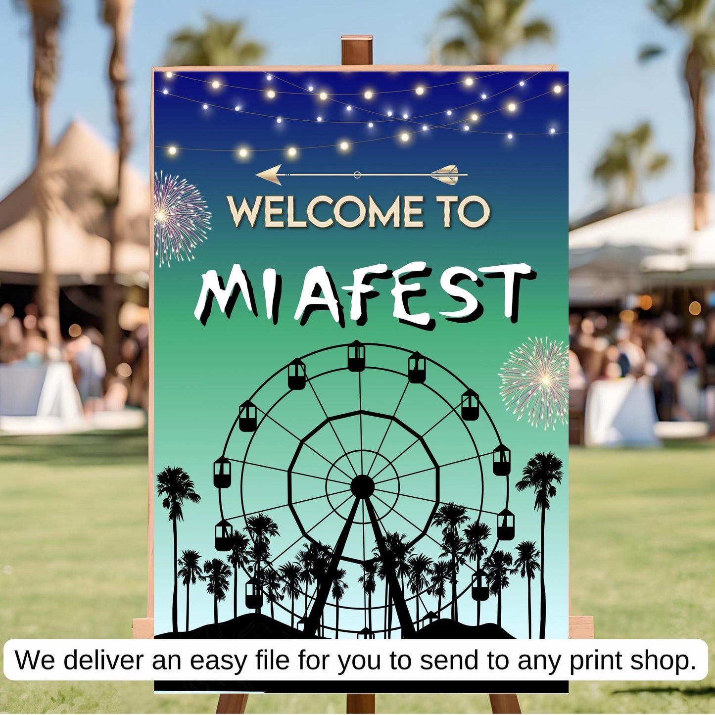 Digital Music Festival Party Sign Ferris Wheel Printable Coachella Welcome Sign
