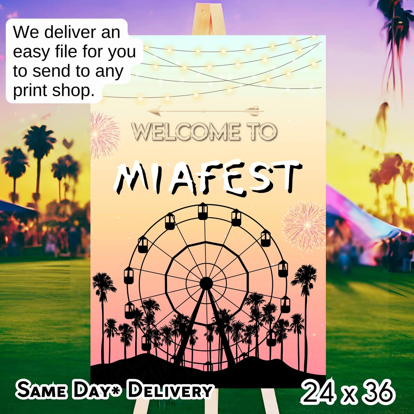 Digital Music Festival Party Sign Ferris Wheel Printable Coachella Welcome Sign