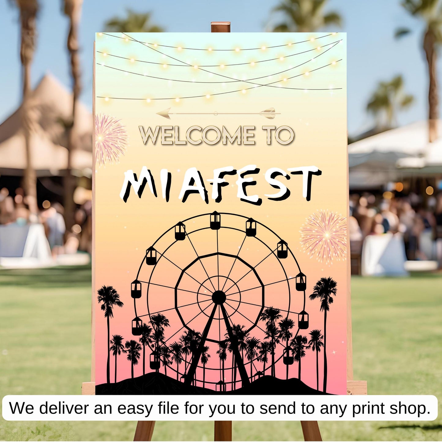 Digital Music Festival Party Sign Ferris Wheel Printable Coachella Welcome Sign