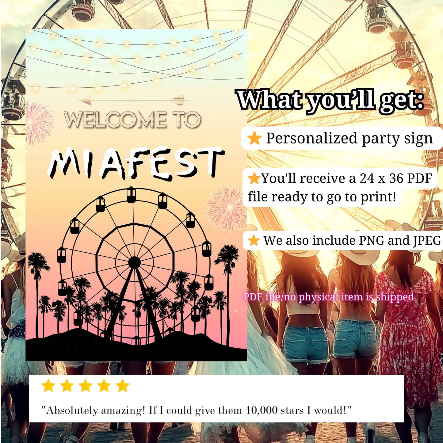 Digital Music Festival Party Sign Ferris Wheel Printable Coachella Welcome Sign