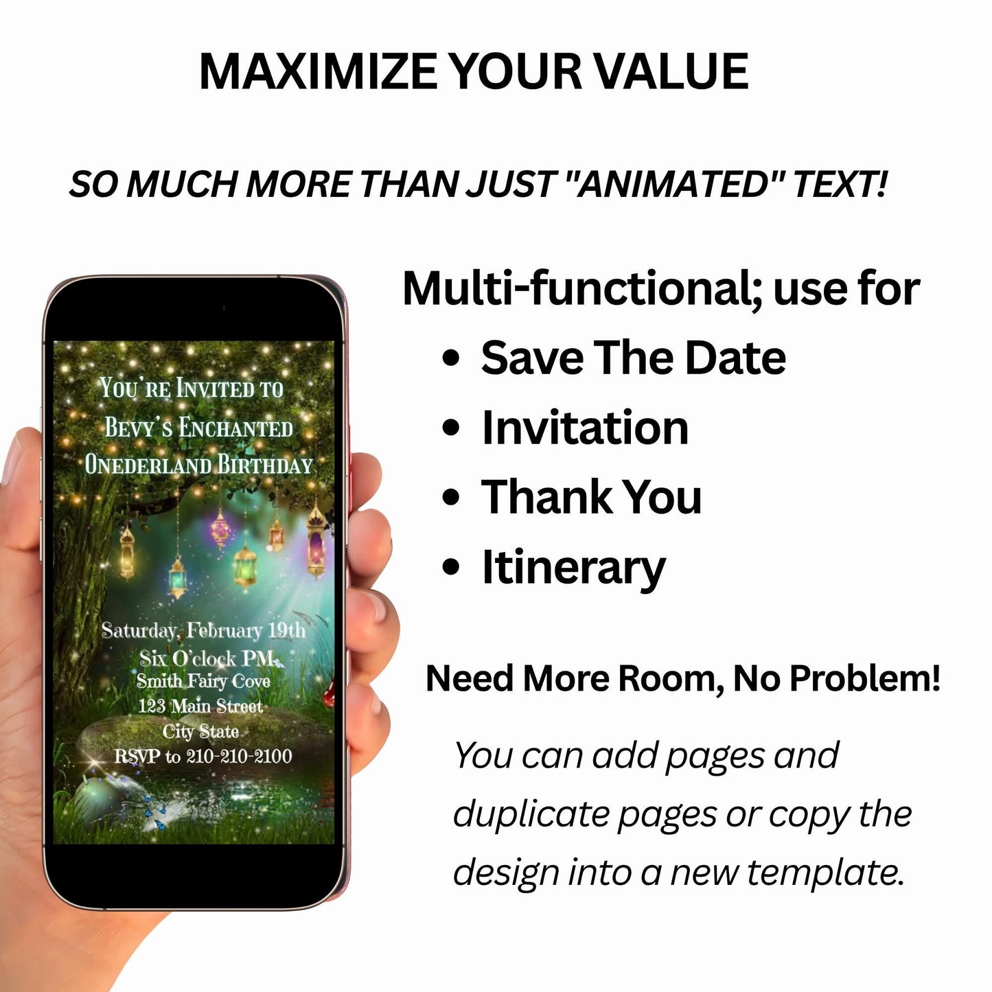 Enchanted Forest Video Invitation Magic Garden Animated Invite Fairy Lights Editable Canva Digital Template Invite Instant Download music