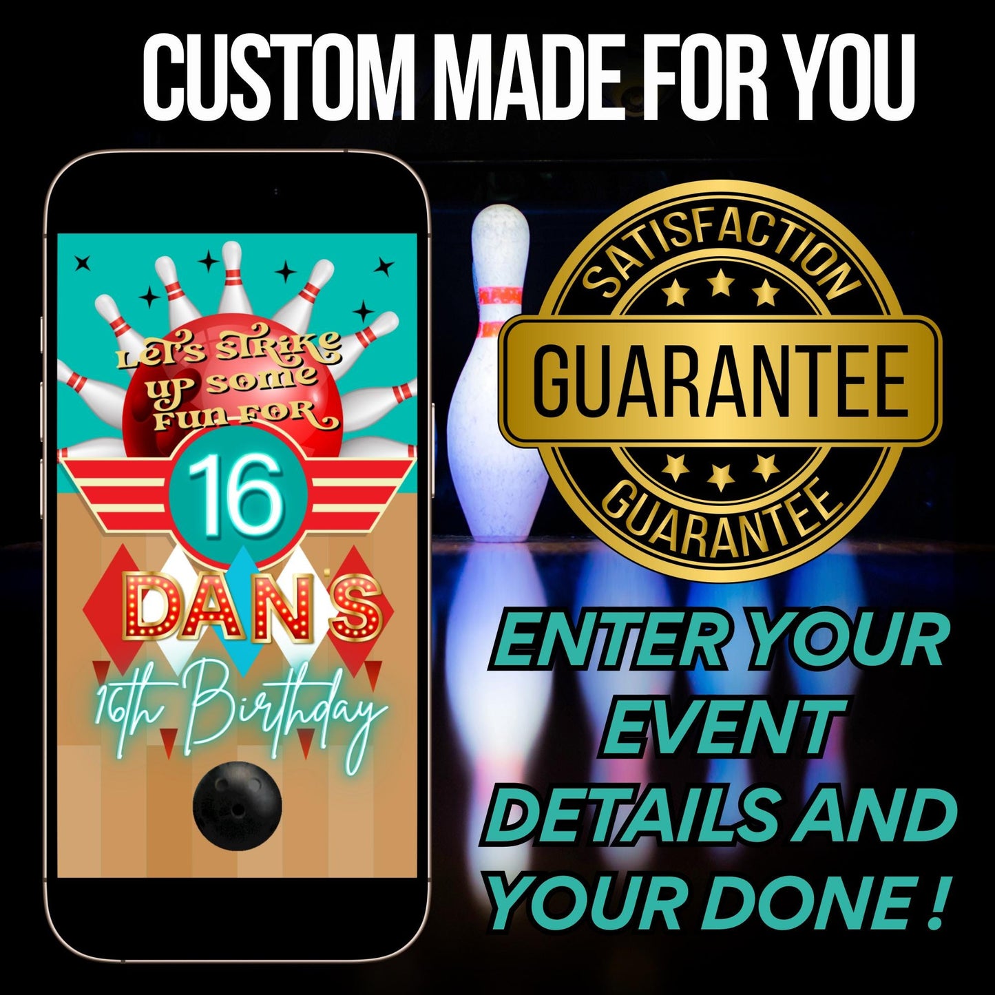 Bowling Video Invitation - Bowling Tournament Invite - Animated Bowling Birthday Party Evite