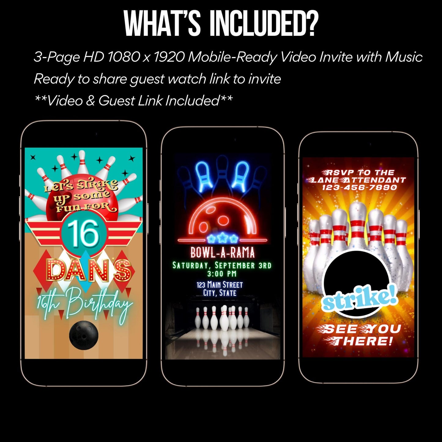 Bowling Video Invitation - Bowling Tournament Invite - Animated Bowling Birthday Party Evite