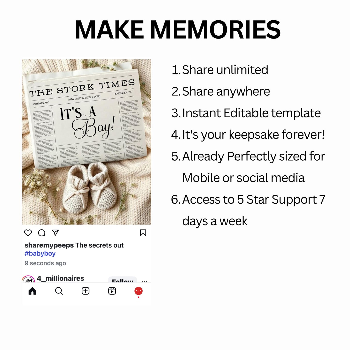 Baby Announcement Newspaper Template - Digital Newspaper - Pregnancy Reveal Social Media post mobile - Editable Newspaper Announcement