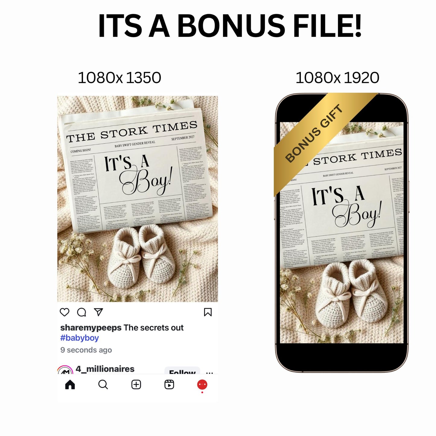 Baby Announcement Newspaper Template - Digital Newspaper - Pregnancy Reveal Social Media post mobile - Editable Newspaper Announcement