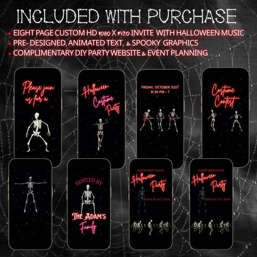 Editable Halloween video invitation with animated theme, customizable in Canva. Perfect for party invites.