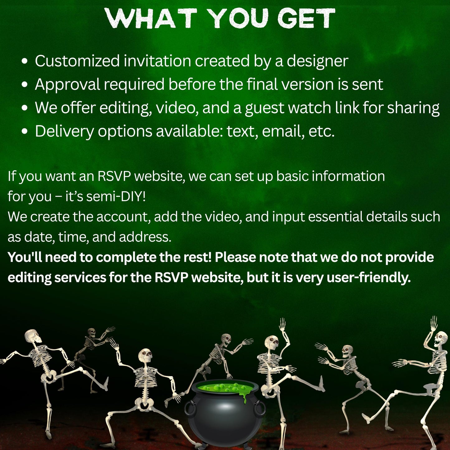 Editable Halloween video invitation with animated theme, customizable in Canva. Perfect for party invites.