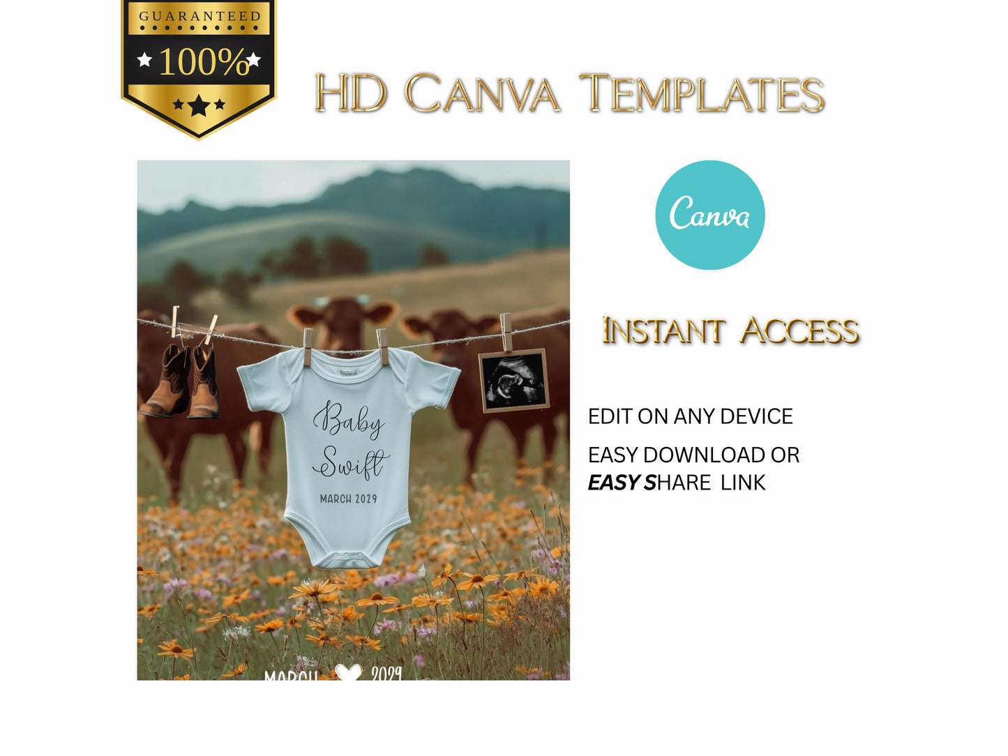 Western Pregnancy Announcement - Baby Reveal Sonogram Social Media Post - Onesie Clothesline