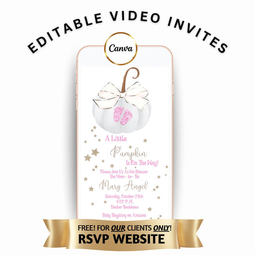 Baby Shower video invite - Pink pumpkin Baby Shower Evite - Pink Footprints It’s a girl