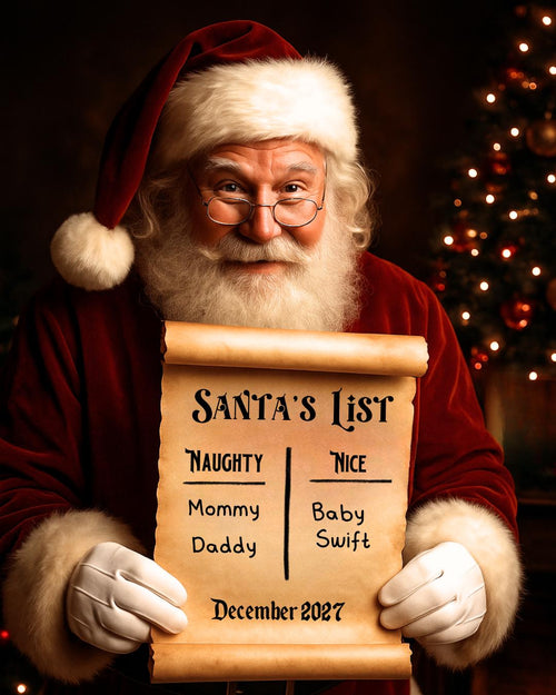 Funny Christmas Pregnancy Announcement - Digital Santa Baby Announcement Social Media Reveal - Naughty and nice list