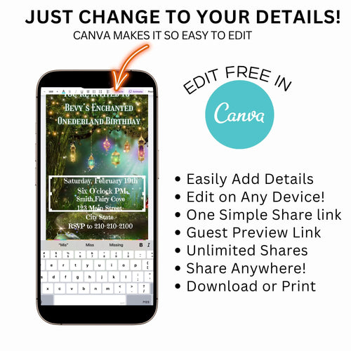 Enchanted Forest Video Invitation Magic Garden Animated Invite Fairy Lights Editable Canva Digital Template Invite Instant Download music