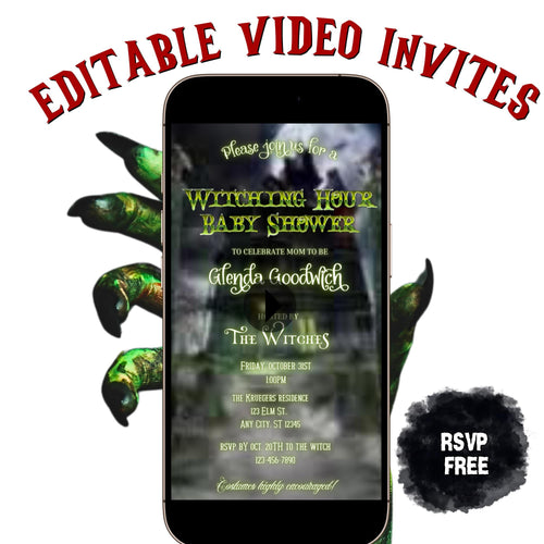 Halloween Video Invitation, Baby Shower Animated Invite, Editable Halloween Party Mobile Evite