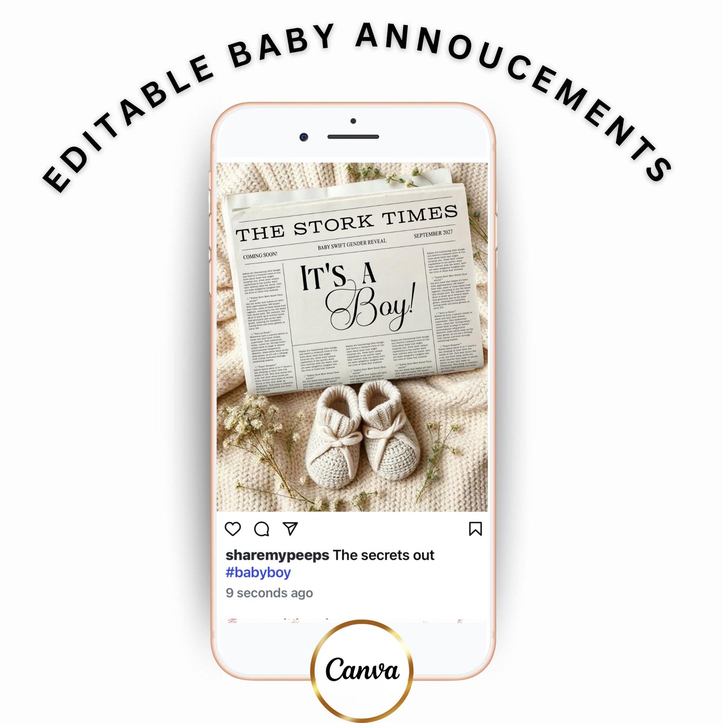 Baby Announcement Newspaper Template - Digital Newspaper - Pregnancy Reveal Social Media post mobile - Editable Newspaper Announcement