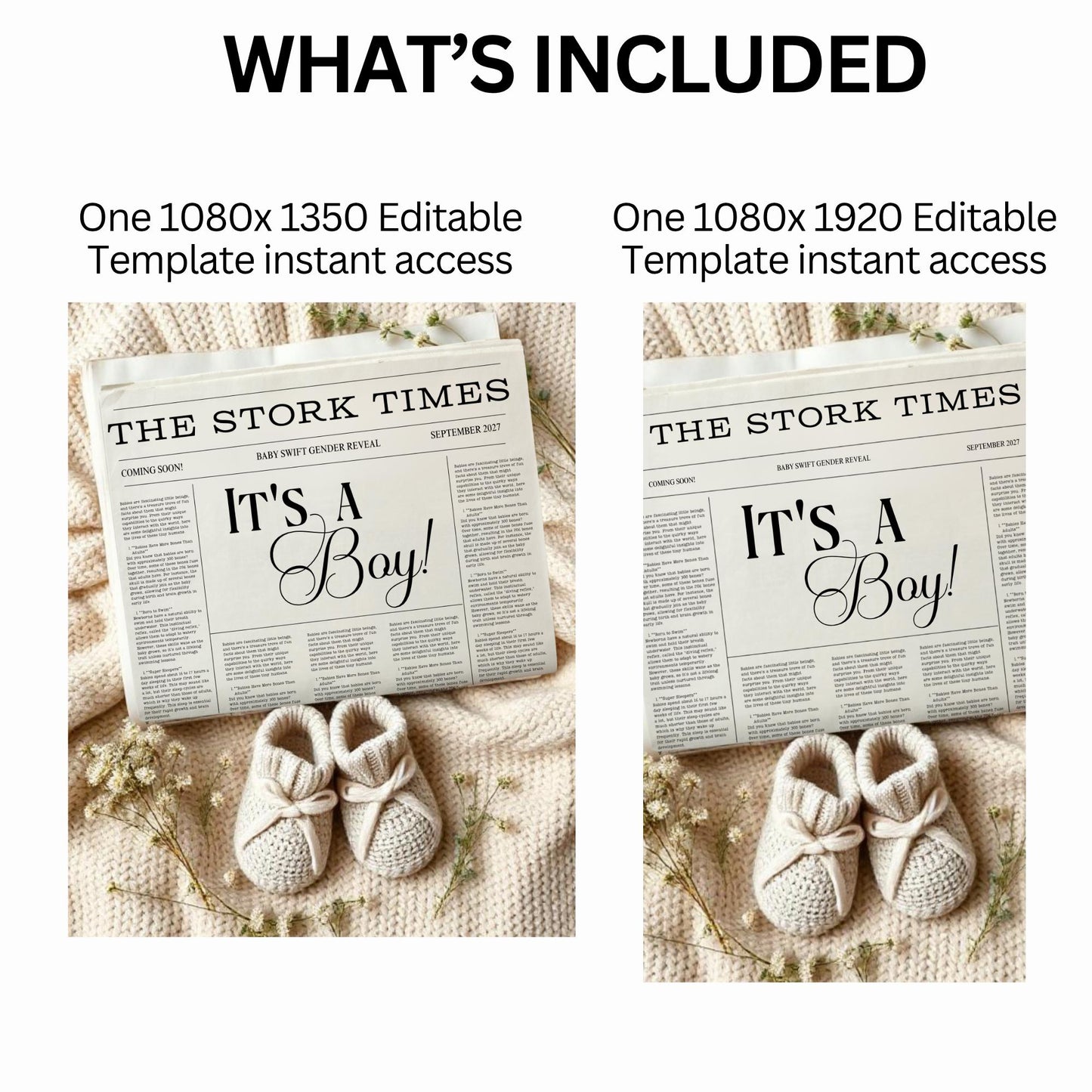 Baby Announcement Newspaper Template - Digital Newspaper - Pregnancy Reveal Social Media post mobile - Editable Newspaper Announcement
