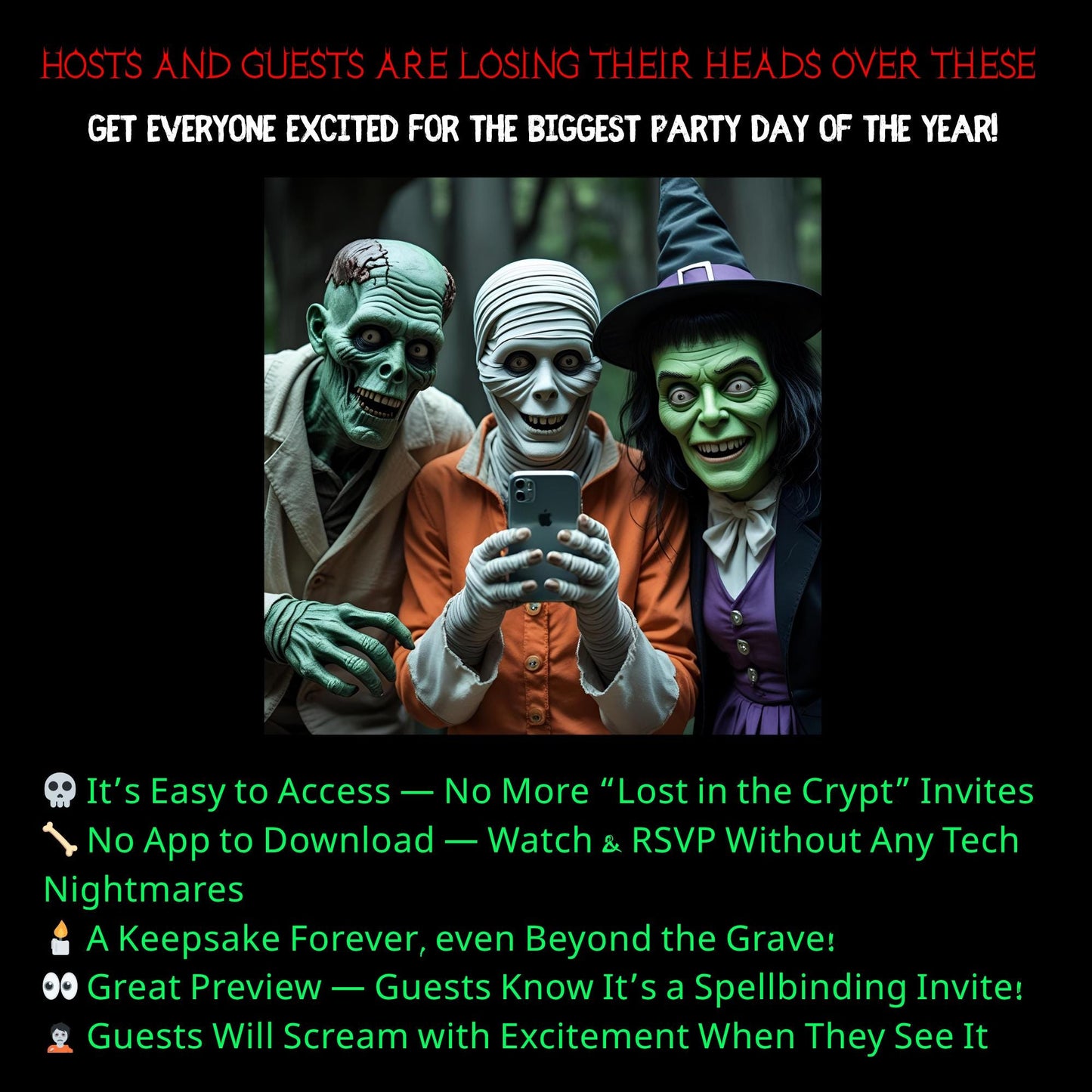 Editable Halloween video invitation with animated theme, customizable in Canva. Perfect for party invites.