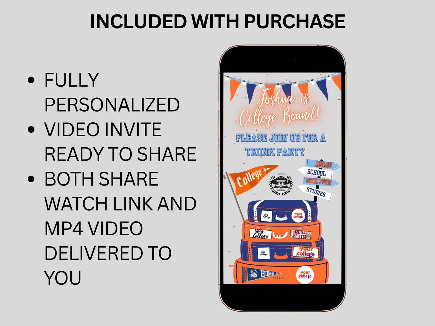 College Send Off Video Invite - Customized Graduate Trunk Party - College Farewell Evite