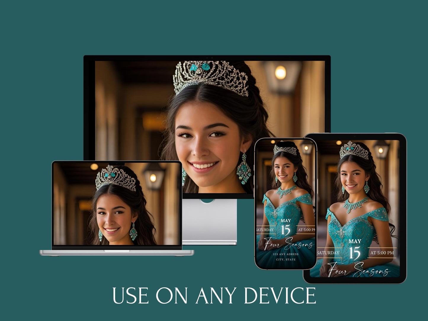 Editable Quinceañera invitation video template designed for mobile phones. Includes animated text, music, and photo customization. Perfect for Sweet 15 or Sweet 16 birthdays. Share instantly via text, WhatsApp, email, or social media. A beautiful, stunning design ideal for modern celebrations. Delivered as MP4 download—no physical item