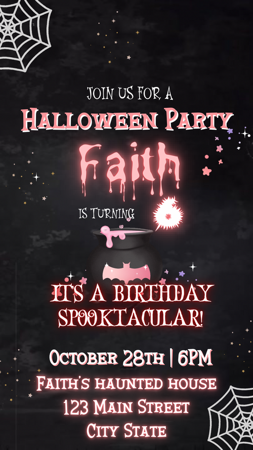 Halloween Video Invitation, Pink Ghost Boo Animated Invite, Editable Halloween Party Mobile Evite