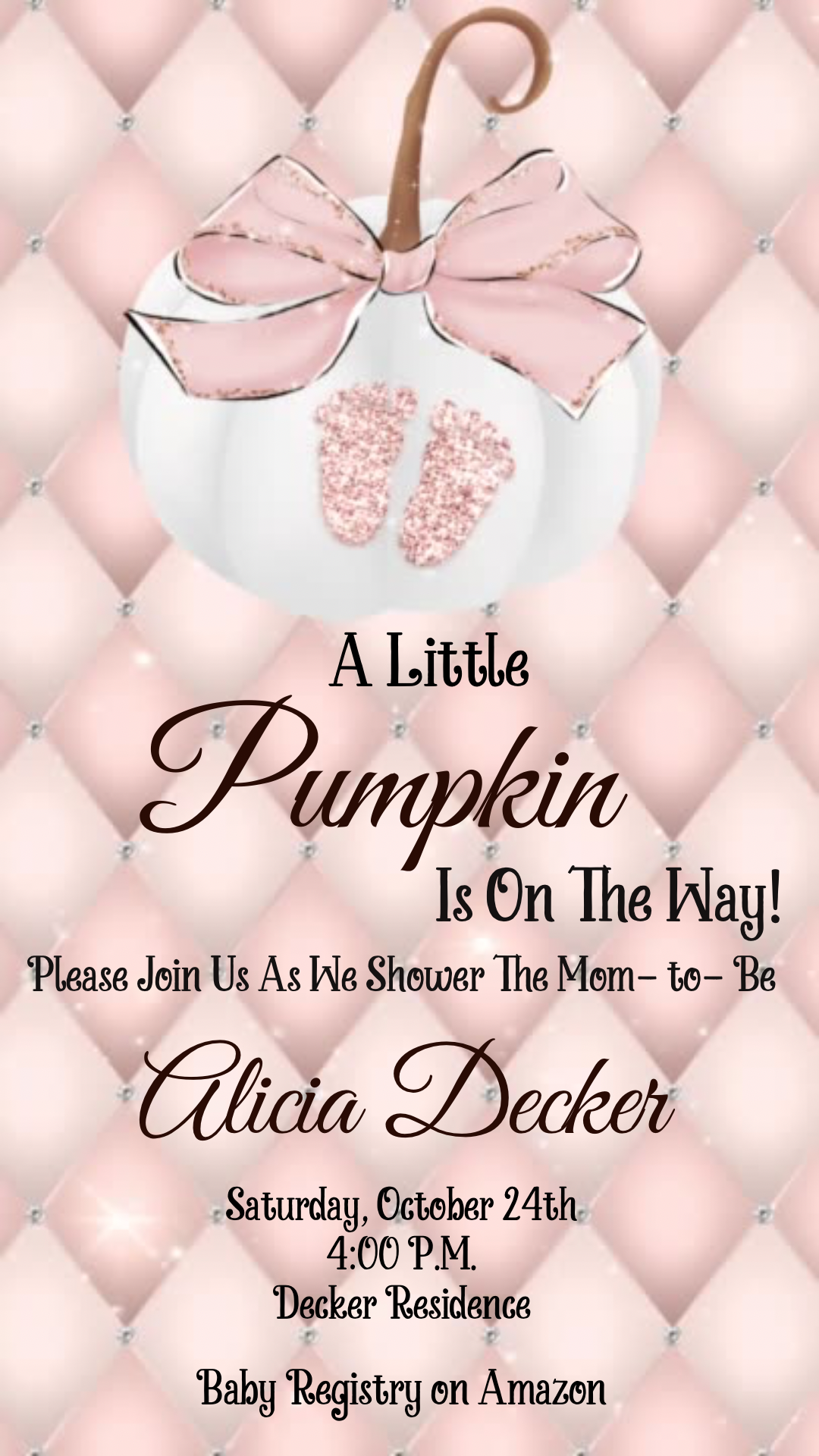 Little Pumpkin is On The Way - Pink Baby Shower Invitation