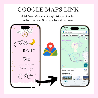 Over the Moon Baby Shower Mini Website | Canva Editable Template | Its a Girl Video Invite