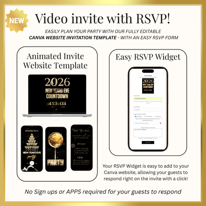 New Year’s Eve Party Website Invitation | NYE Party RSVP Website | Canva Website Template
