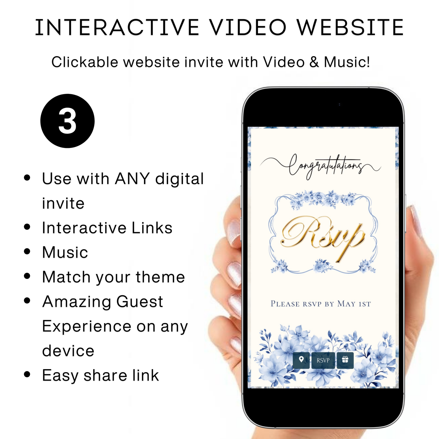 Graduation Party Video Invitation | Floral Graduation Invite for Her | Editable Online RSVP Evite Canva Template