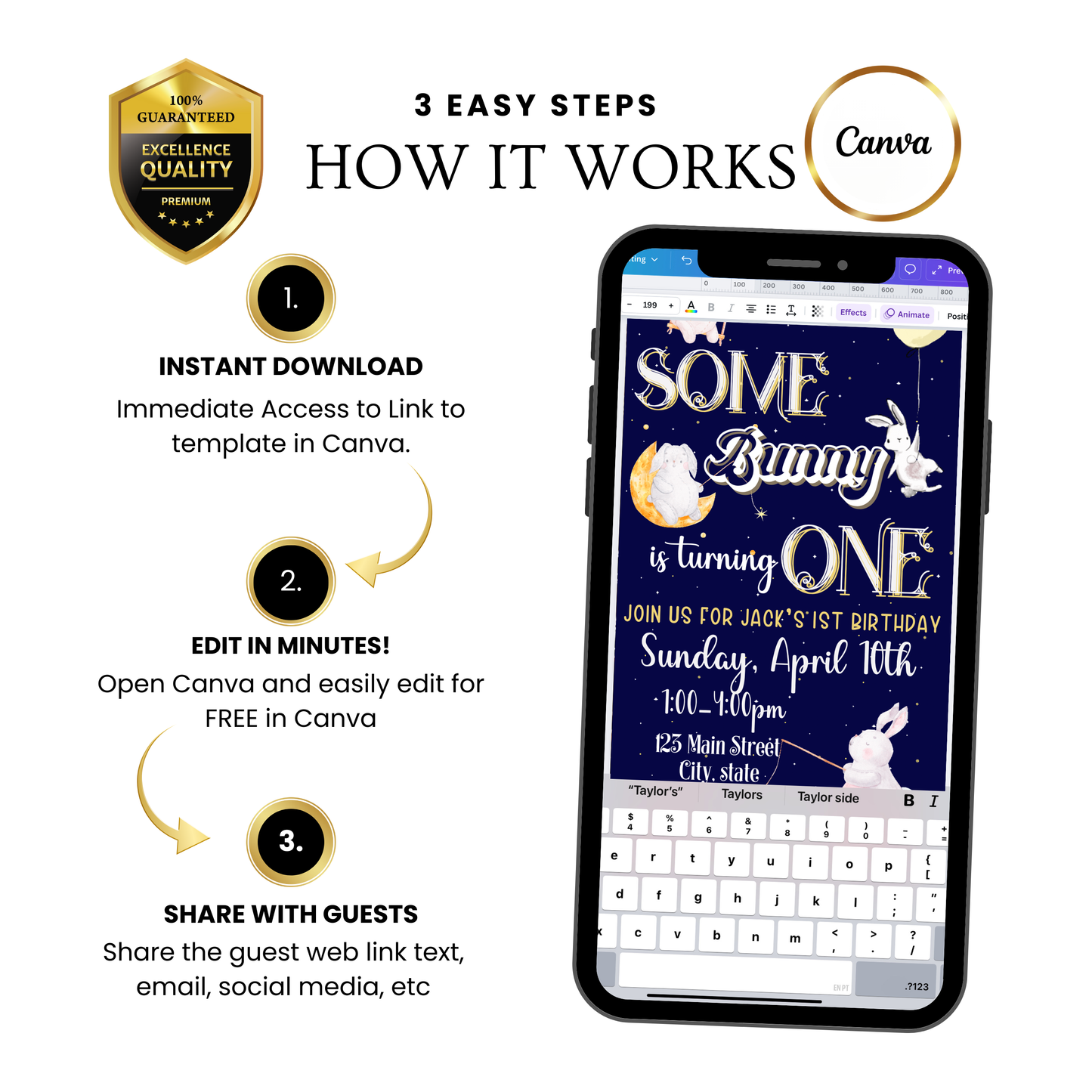 Digitale Ostereinladung, animierte Einladung zum Ostergeburtstag, digitale Vorlage „Ein Hase liebt dich“, digitale Einladung zur Babyparty mit Hasenmotiv, Canva-Vorlage