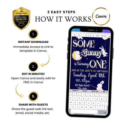 Digitale Ostereinladung, animierte Einladung zum Ostergeburtstag, digitale Vorlage „Ein Hase liebt dich“, digitale Einladung zur Babyparty mit Hasenmotiv, Canva-Vorlage