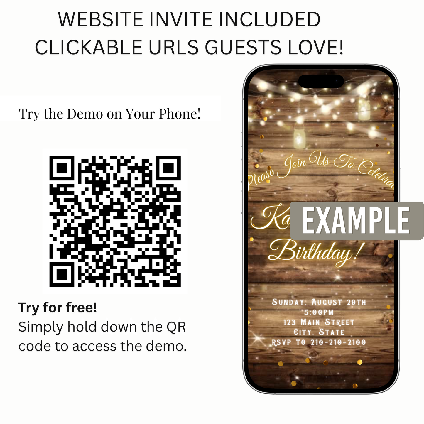 String Lights Video Invitation | Western Theme Digital Evite | Editable Canva Template
