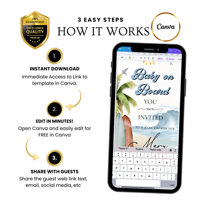 Baby on Board Website Invitation | Canva Website RSVP Template with Music | Boy Baby Shower