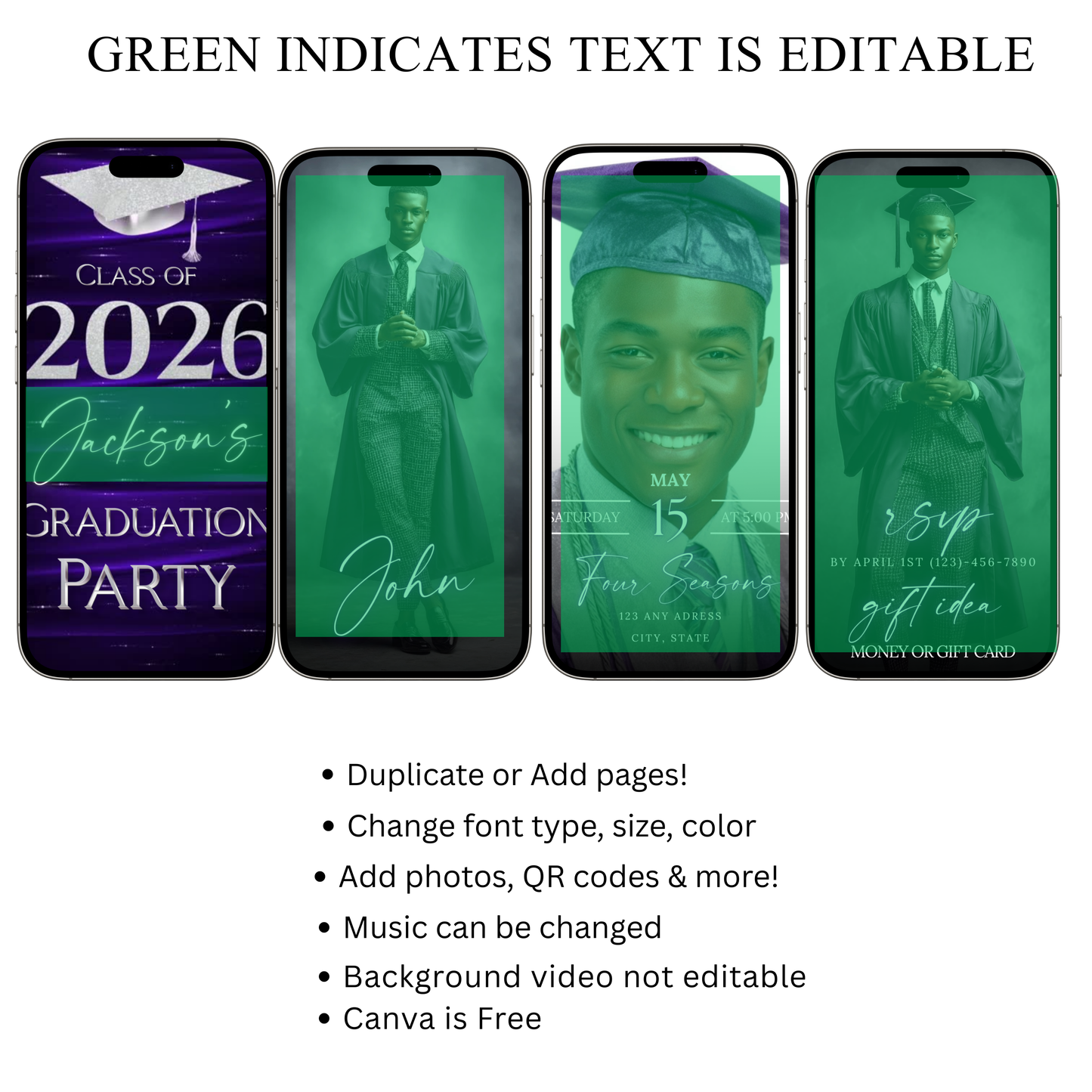 Graduation Party Video Invitation | Class of 2026 Purple and Silver Invite for Him | Editable Online RSVP Evite Canva Template