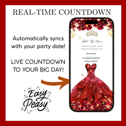 Red Quinceanera mini-Website RSVP tracker| Animated Sweet 15 16 Video Invitation | Canva Template