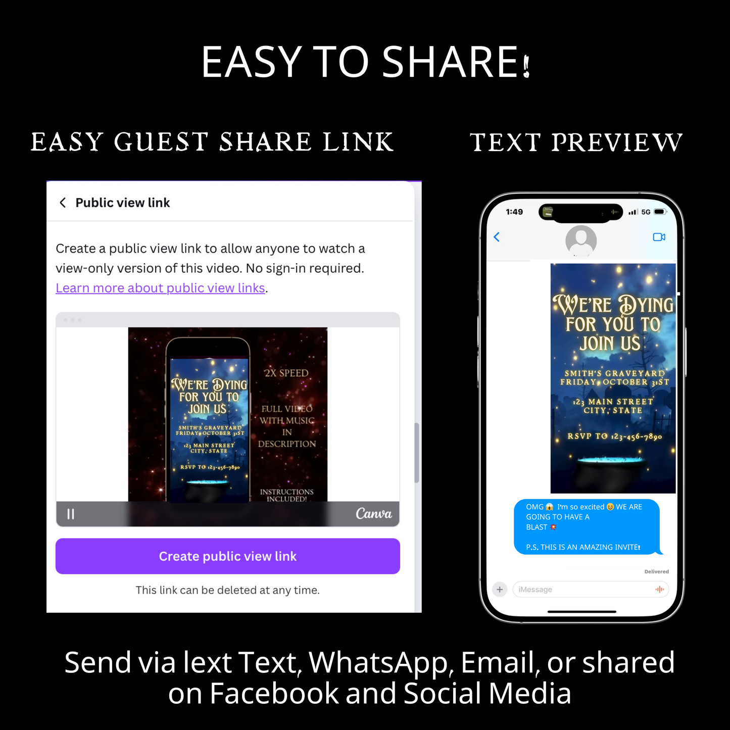 Halloween Video Invitation, Magical Spells Animated Invite, Editable Halloween Party Mobile Evite