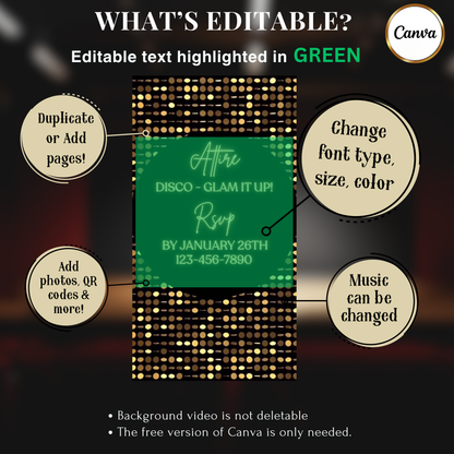 Editable Disco Video Invitation Template | Mobile Animated Invite 50th Birthday | Canva Video Evite Download
