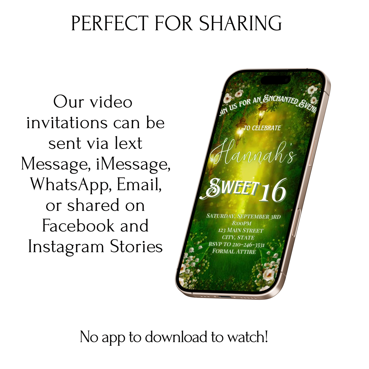 Enchanted Forest Video Invite | Animated Sweet 15 16 Save the Date Evite | Editable Canva Evite Template