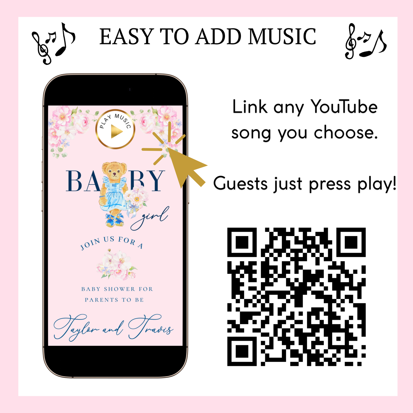 Einladung zur Babyparty mit Polo-Bär | Interaktive RSVP-Website | Bearbeitbare Canva-Vorlage