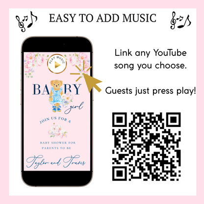 Einladung zur Babyparty mit Polo-Bär | Interaktive RSVP-Website | Bearbeitbare Canva-Vorlage