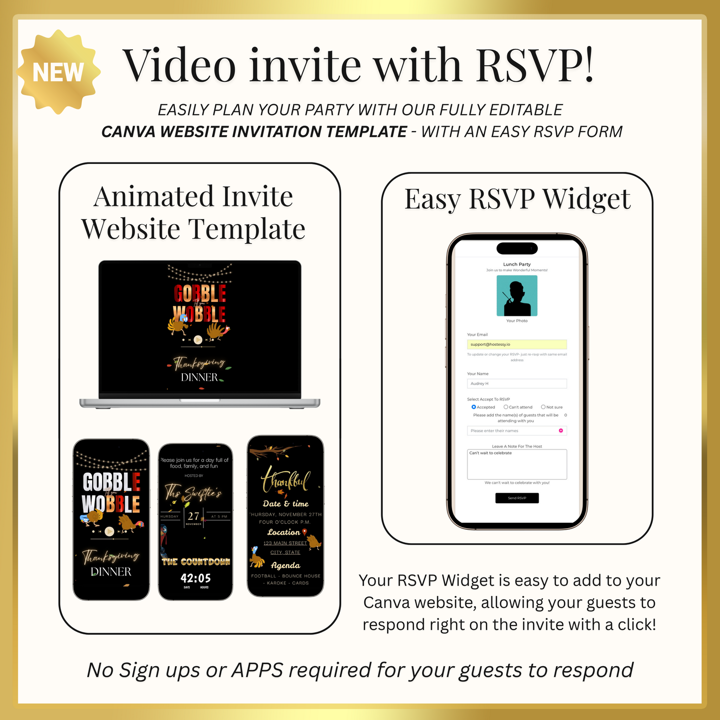 Funny Thanksgiving Invite Website with RSVP tracking, Animated Friendsgiving Dinner Invite Website Template